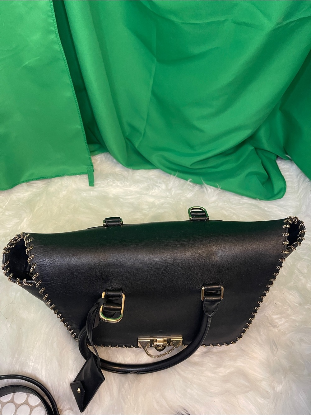 Valentino Garavani Black Leather Demilune Whipstitch Satchel Bag - Picture 10 of 16